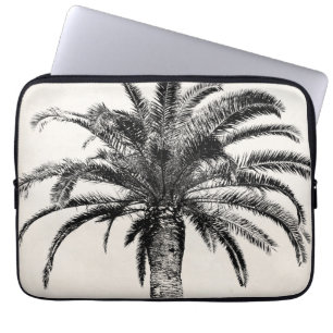 Capa Para Notebook Palmeira tropical retro da ilha em preto e branco
