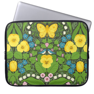 Capa Para Notebook Pancas, aves e borboletas amarelas