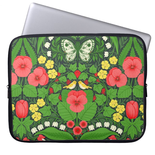 Capa Para Notebook Pancas, aves e borboletas vermelhas (Frente)