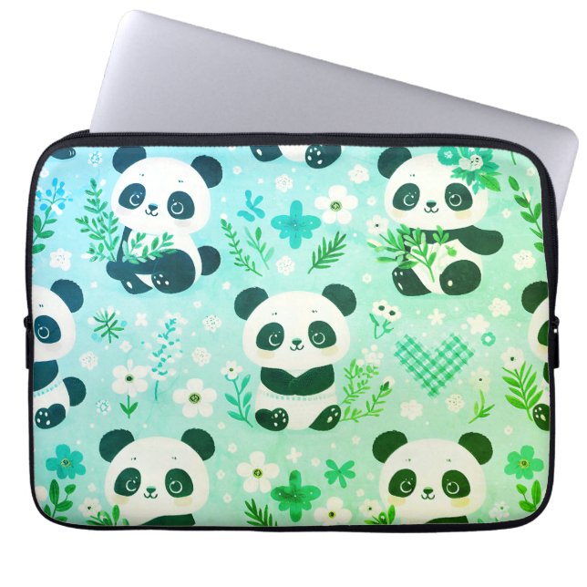 Capa Para Notebook Panda Bear Pattern Green Impressão (Frente)