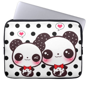 Capa Para Notebook Pandas de Kawaii em bolinhas pretas