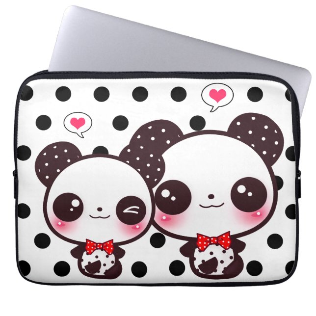 Capa Para Notebook Pandas de Kawaii em bolinhas pretas (Frente)