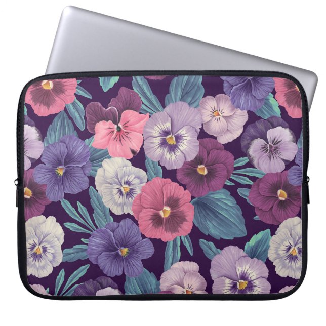 Capa Para Notebook Pansias coloridas em violeta profunda (Frente)