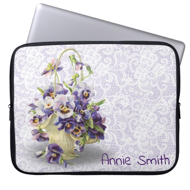 Capa Para Notebook Pansy Basket On Lace (Frente)