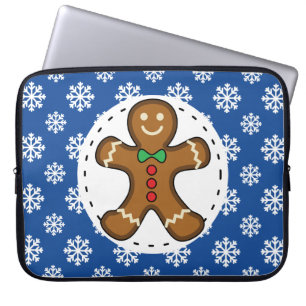 Capa Para Notebook Pão-pão no padrão azul de flocos de neve brancos