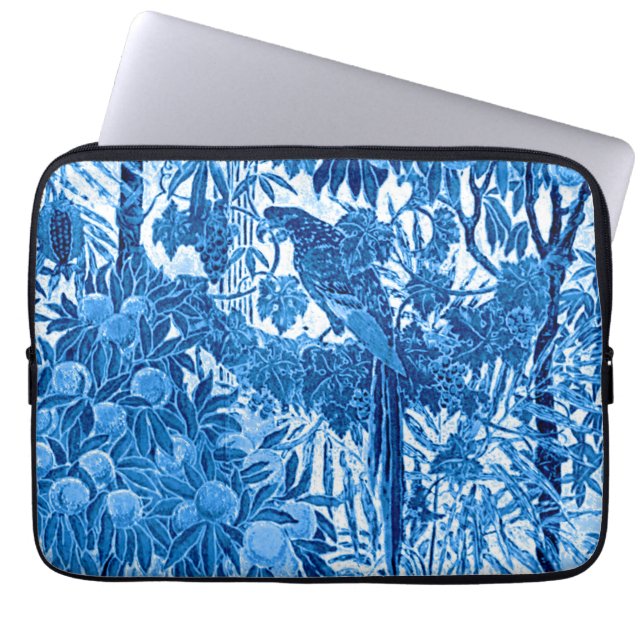 Capa Para Notebook Papagaio em um Prédio da Selva, Azul Indigo e Bran (Frente)