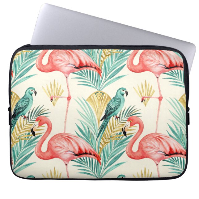 Capa Para Notebook Papagaio Flamingo Tropical da Selva (Frente)
