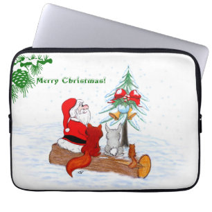 Capa Para Notebook Papai Noel com Raposa e Esquilo do Coelho