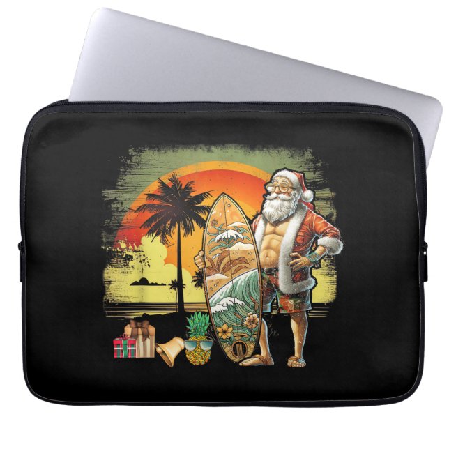 Capa Para Notebook Papai Noel de Surf de Verão Tropical 6 Pack Natal (Frente)