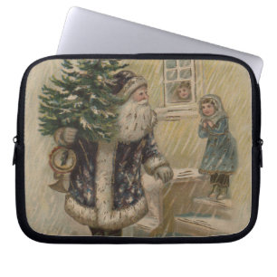 Capa Para Notebook Papai Noel Vintage Neve Árvore de Natal