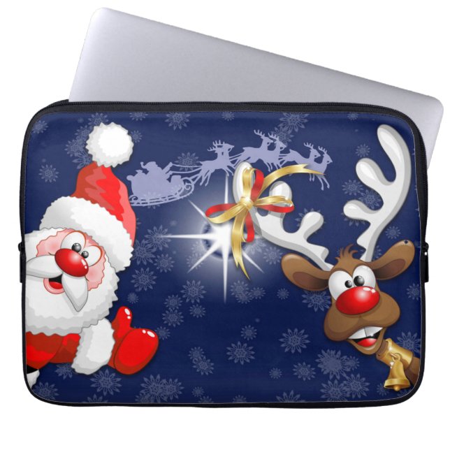 Capa Para Notebook Papais noeis e Reindeer Feliz Christmass Happy Car (Frente)