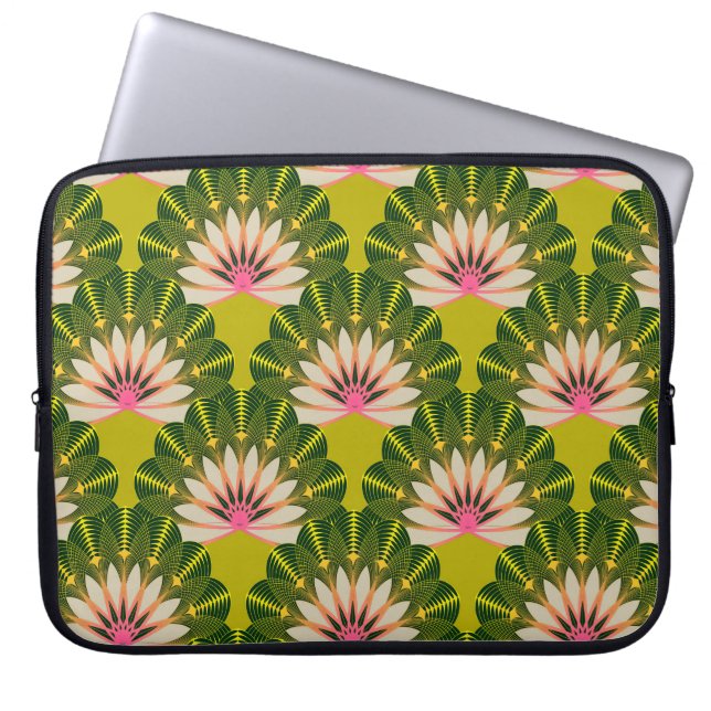 Capa Para Notebook Papel de parede de lótus estilizado: rosa, verde. (Frente)