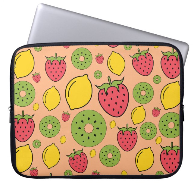 Capa Para Notebook Papel de parede frutado: morangos, limões, kiwis. (Frente)