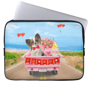 Capa Para Notebook Papillon Dog Truck Hearts Dia de os namorados