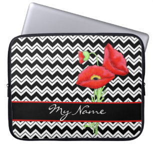 Capa Para Notebook Papoila vermelha preta & branca Zizzag Chevron