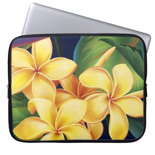 Capa Para Notebook Paraíso tropical Plumeria Neoprene Wetcase (Frente)