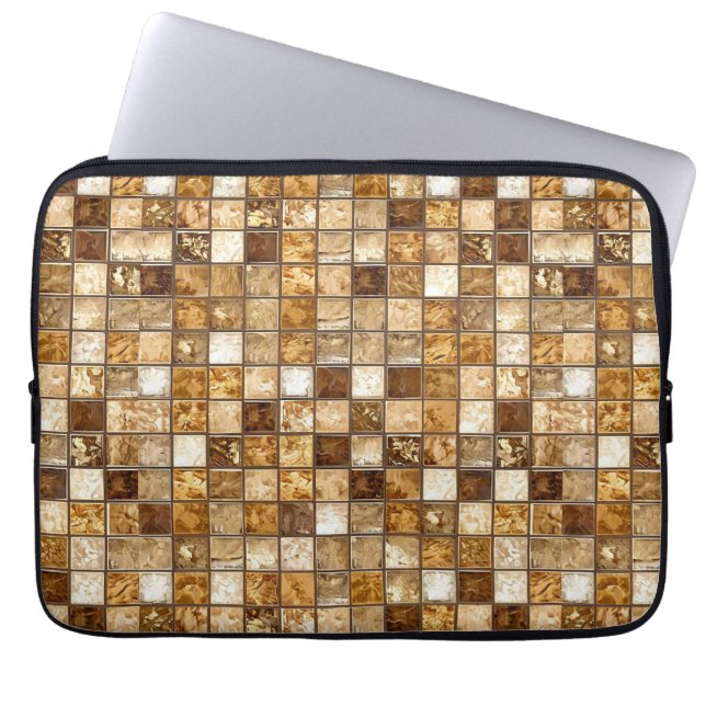Capa Para Notebook Parede de Azulejo Mosaico Marrom e Bege (Frente)
