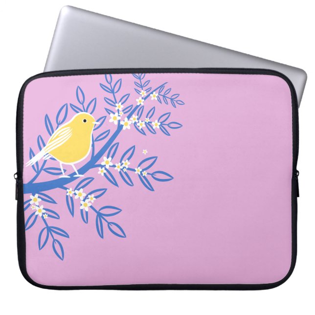 Capa Para Notebook Pássaro Amarelo Ilustrado em um Fundo Rosa (Frente)