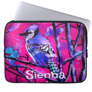 Capa Para Notebook Pássaro Azul Gaio Ramo da Árvore Rosa Personalizad