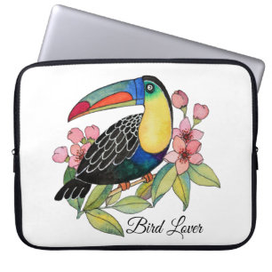 Capa Para Notebook Pássaro de Toucan da aguarela com flores