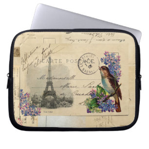 Capa Para Notebook Pássaro do cartão de Paris na bolsa de laptop do