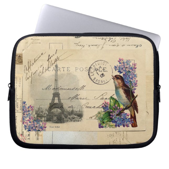 Capa Para Notebook Pássaro do cartão de Paris na bolsa de laptop dos (Frente)