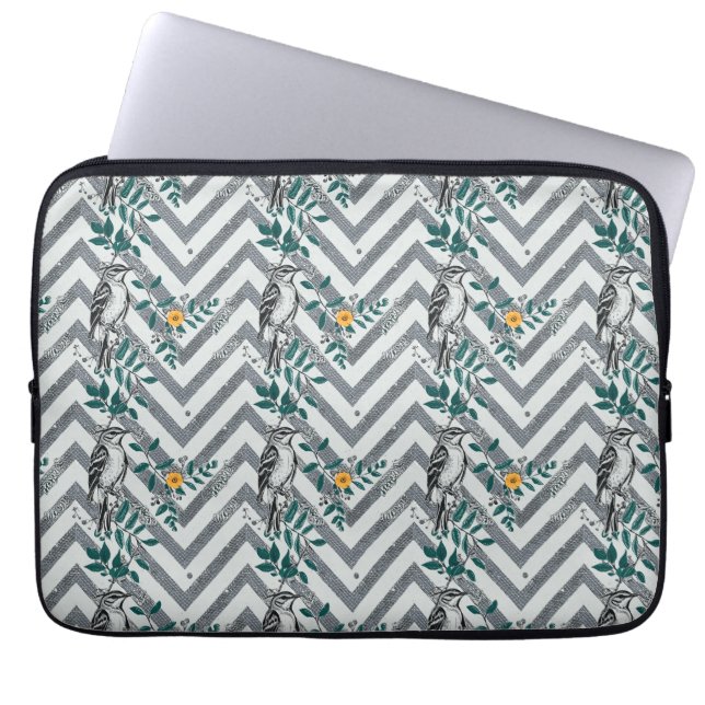 Capa Para Notebook Pássaro e Flor Zigzag (Frente)
