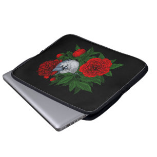 Capa Para Notebook Pássaro em um buquê de peônia vermelho