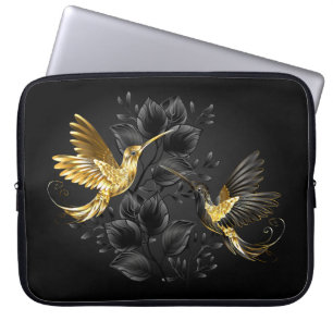 Capa Para Notebook Pássaro Humino Negro e Dourado