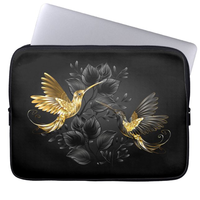 Capa Para Notebook Pássaro Humino Negro e Dourado (Frente)
