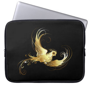 Capa Para Notebook Pássaro ouro sobre fundo preto