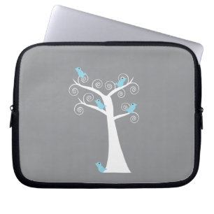 Capa Para Notebook Pássaros Azuis em Árvore Branca Fundo Cinza Nature