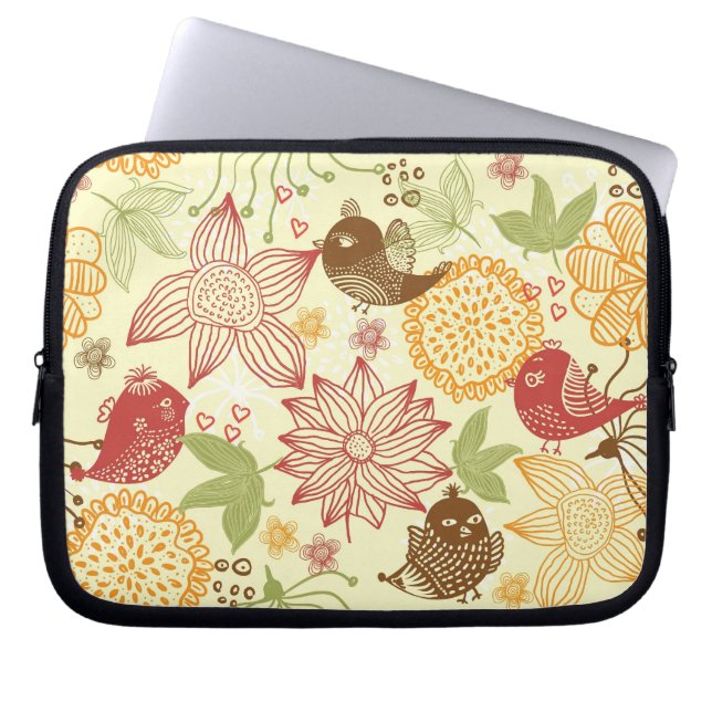 Capa Para Notebook pássaros e bolsa de laptop das flores (Frente)