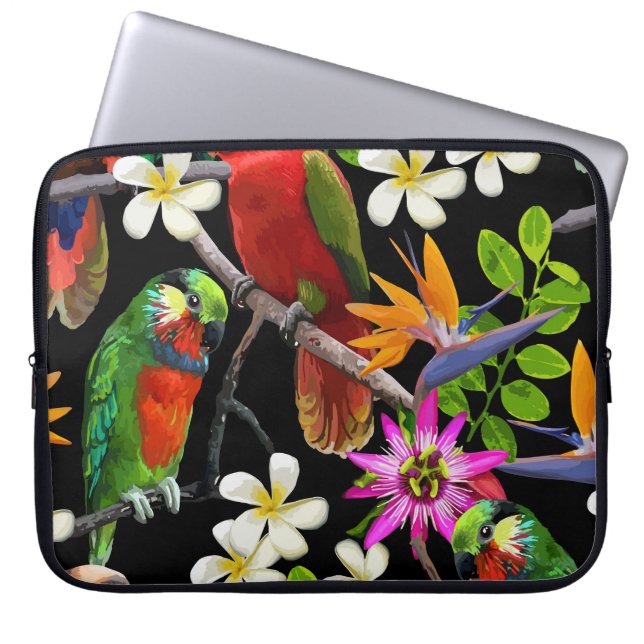 Capa Para Notebook Pássaros Exóticos Belos Padrões de Flores (Frente)