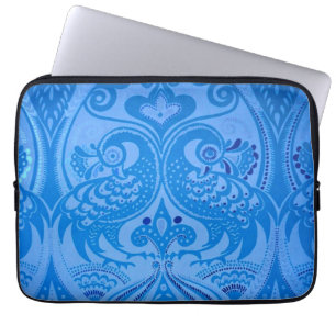 Capa Para Notebook Pássaros Pavões Orientais Azuis