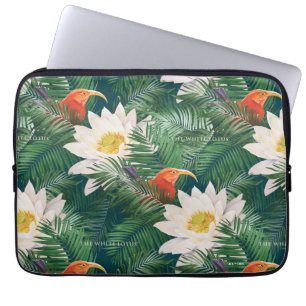 Capa Para Notebook Pássaros Tropicais e Lotus Brancos