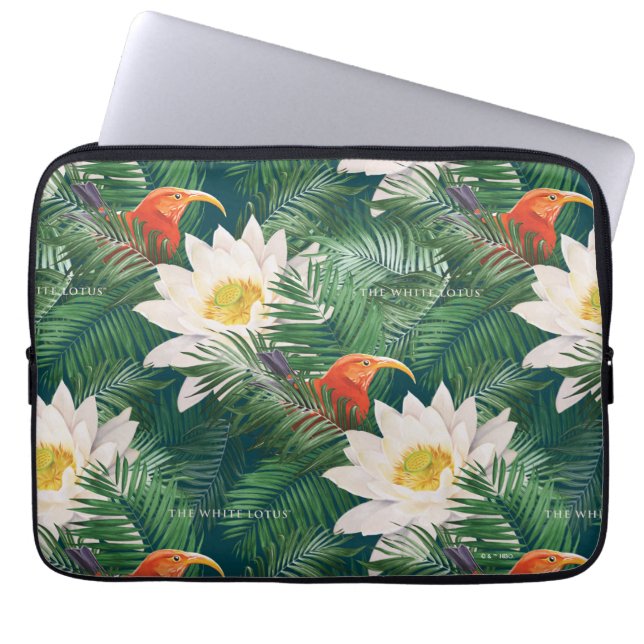 Capa Para Notebook Pássaros Tropicais e Lotus Brancos (Frente)