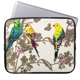 Capa Para Notebook Pássaros Verdes Floral Aquarelas Silver Glitter