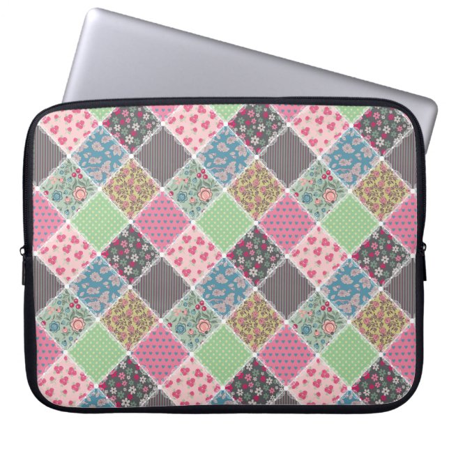 Capa Para Notebook Pastel Floral Quilt Squares (Frente)