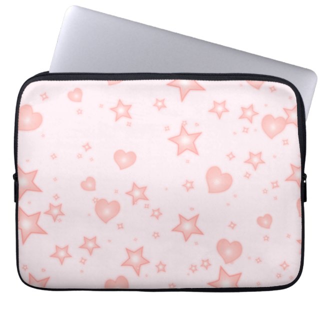 Capa Para Notebook Pastel Kawaii Hearts & Stars – Cute Girly Pink (Frente)