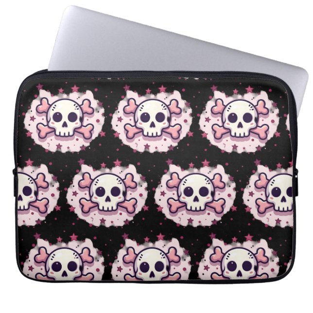Capa Para Notebook Pastel Pink Skull and Crossbones (Frente)