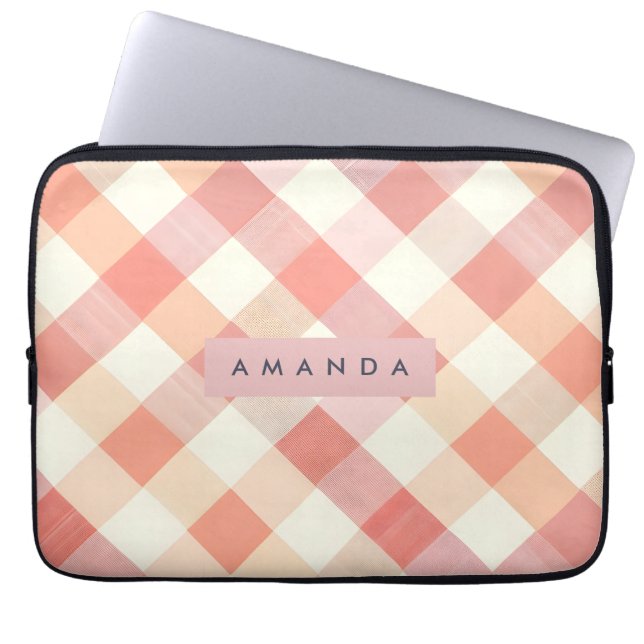 Capa Para Notebook Pastel Rosa Xadrez Moderno Personalizado (Frente)