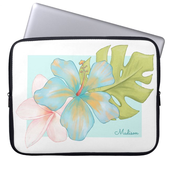 Capa Para Notebook Pastel Tropical Floral Buquê com Nome (Frente)