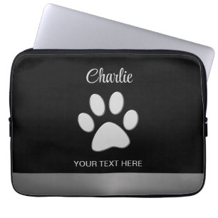 Capa Para Notebook Pata de Cachorro de Prata sobre fundo preto