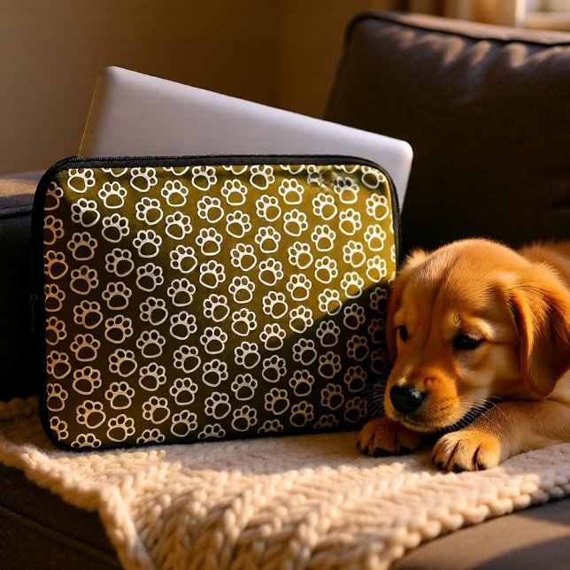 Capa Para Notebook Patas-Cachorro Elegantes castanho (Elegant Brown Dog Paw Pattern Minimal Pet Lover Laptop Sleeve)