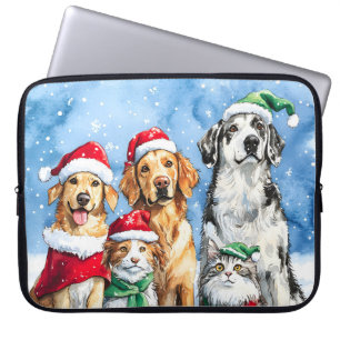 Capa Para Notebook Patas Nevadas Festivo Cute Pets Natalinos Aquarela