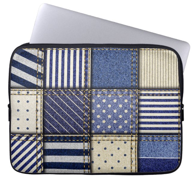Capa Para Notebook Patchwork de Denim Azul (Frente)