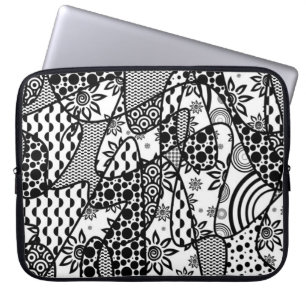 Capa Para Notebook Patchwork de Padrão Preto e Branco 03