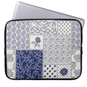 Capa Para Notebook Patchwork Floral do Indigo Blue Beige