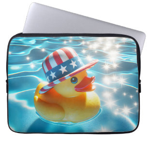 Capa Para Notebook Pato De Borracha Amarelo Patriótico Na Piscina